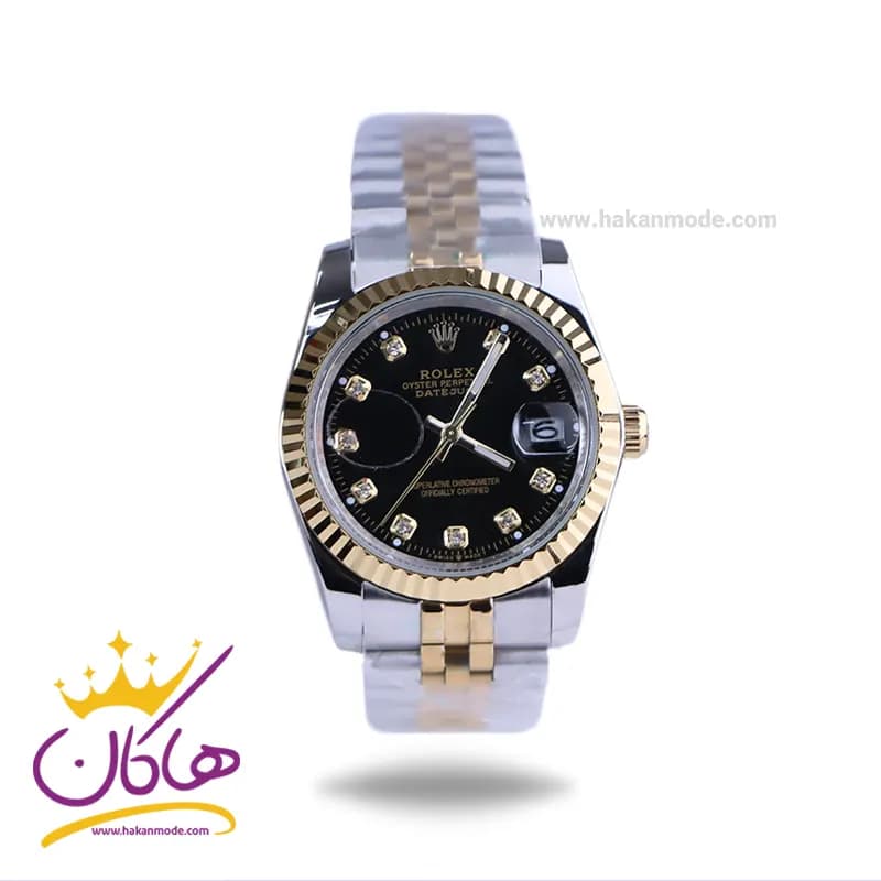 ساعت رولکس مردانه فلزی دیت جاست صفحه مشکی 4043/46