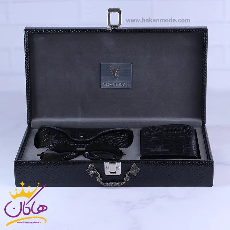 ست کیف چرم و عینک مردانه چرمسال مشکی 181/1 — تصویر ۶