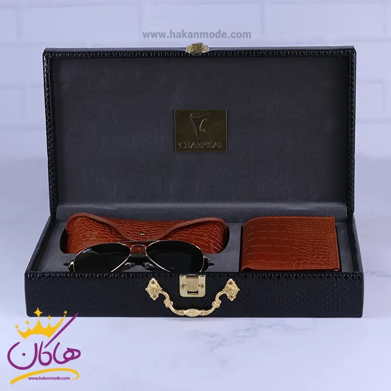 ست کیف چرم و عینک مردانه چرمسال عسلی 181/3 — تصویر ۲