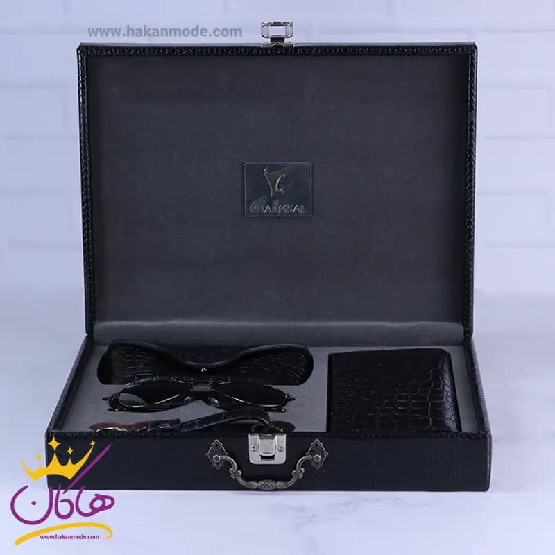 ست کیف کتی چرم و عینک مردانه چرمسال مشکی 182/1 — تصویر ۵