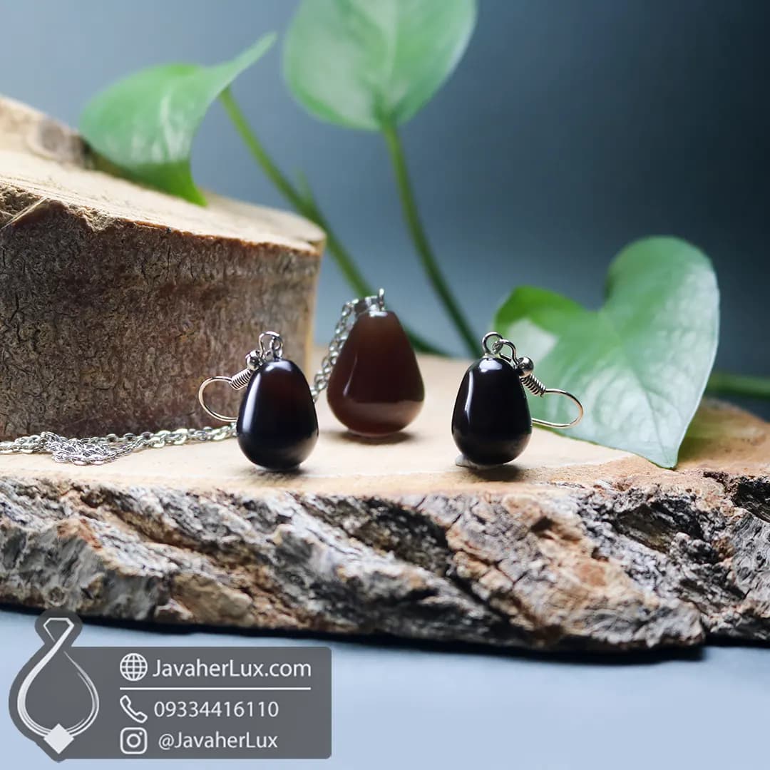 نیم ست سنگ عقیق سیاه اونیکس اصل و طبیعی _ کد : 400384
