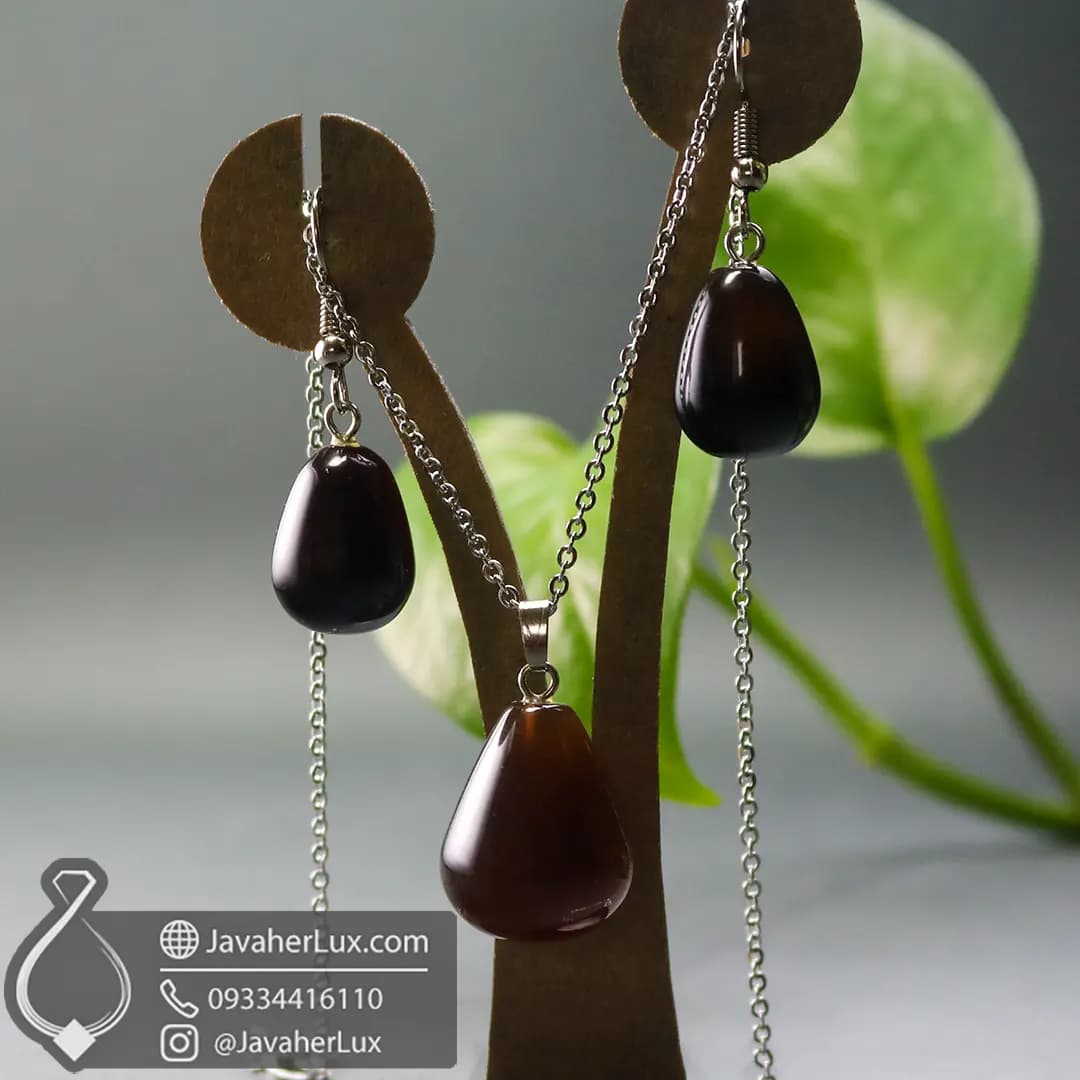 نیم ست سنگ عقیق سیاه اونیکس اصل و طبیعی _ کد : 400384 — تصویر ۴