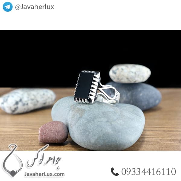 انگشتر عقیق سیاه _ کد : 100479 — تصویر ۲