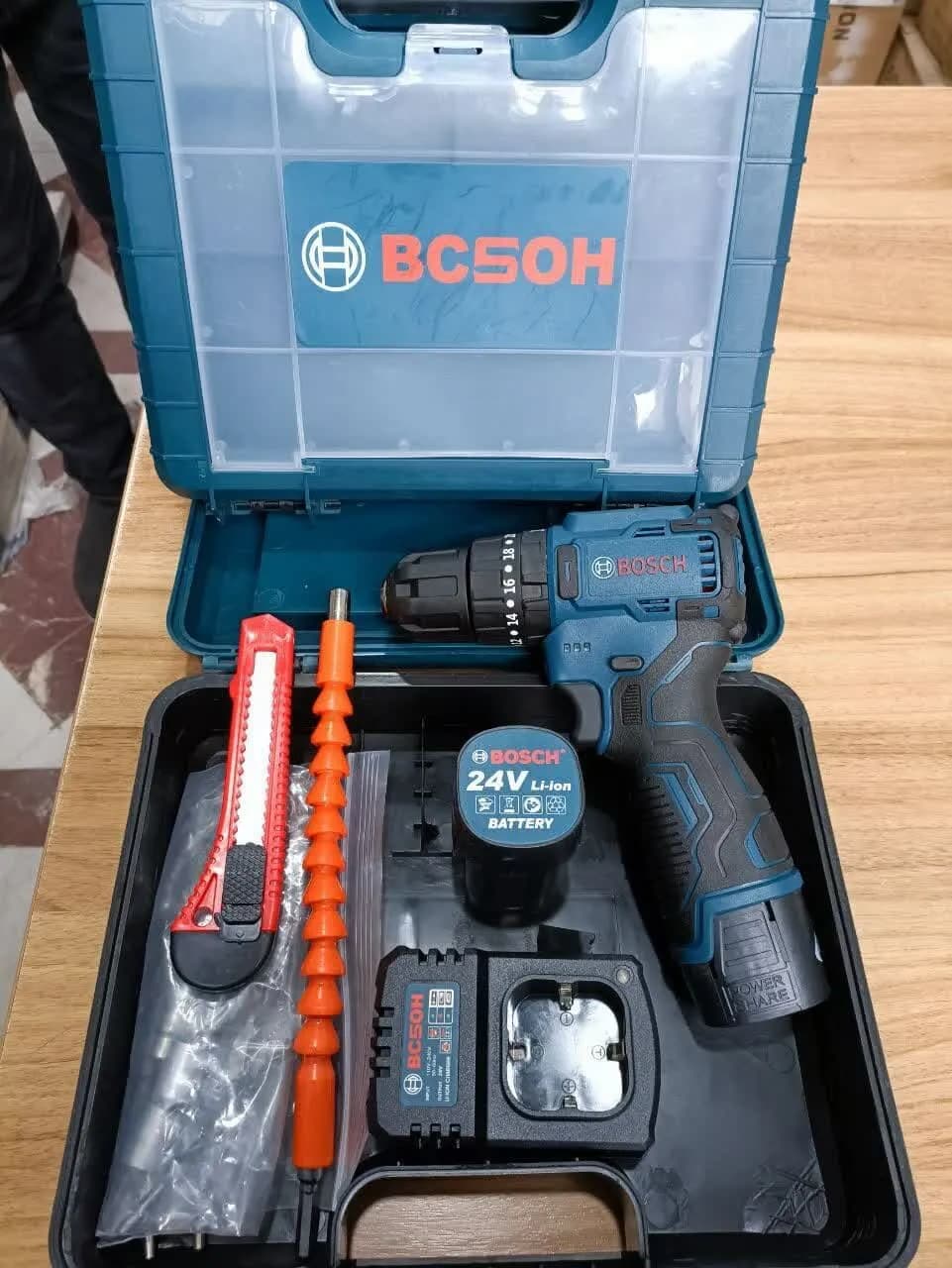 دریل شارژی 24 ولت چکشی براشلس طرح بوش مدل Bocsh.24v