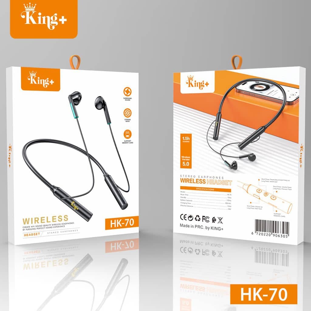 هدفون بلوتوث گردنی کینگ پلاس KING+ HK-70 — تصویر ۲