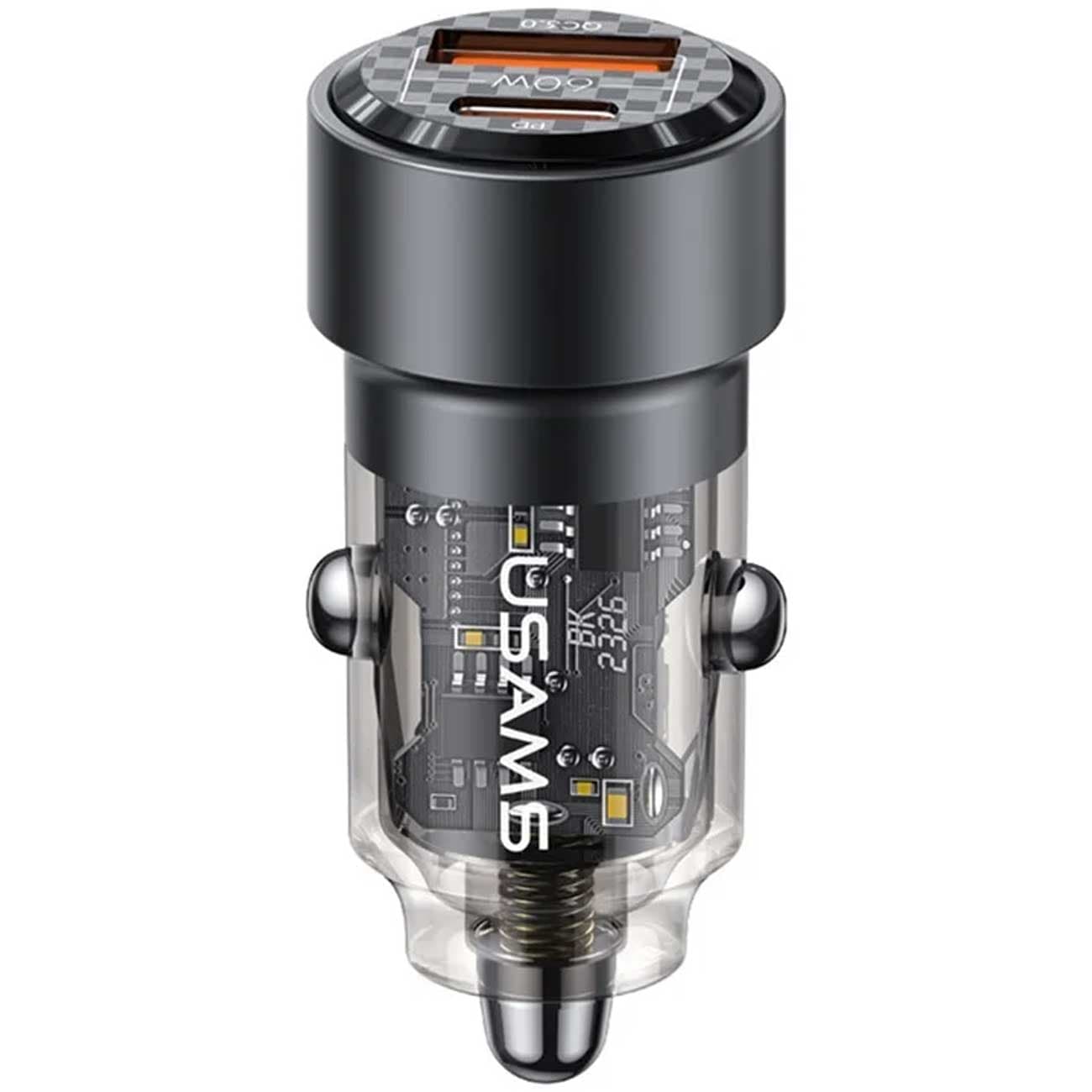 شارژر فندکی فست شارژ ماشین تایپ سی 60 وات طرح شفاف یوسامز US-CC208 C39 — تصویر ۶