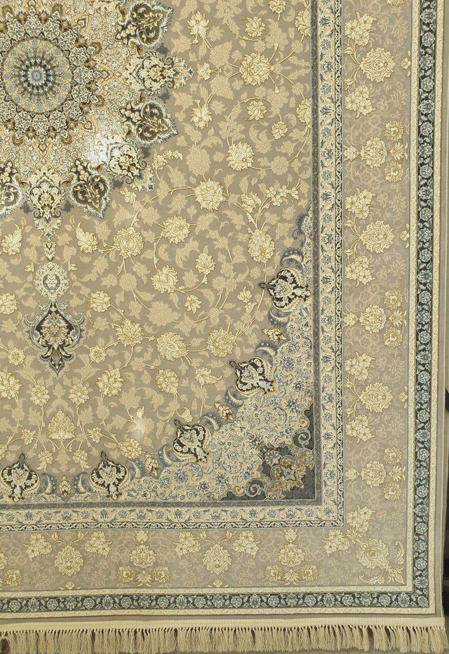 فرش ۱۲۰۰ شانه برجسته نقشه شمس زمینه نقره ای حاشیه نقره ای — تصویر ۲