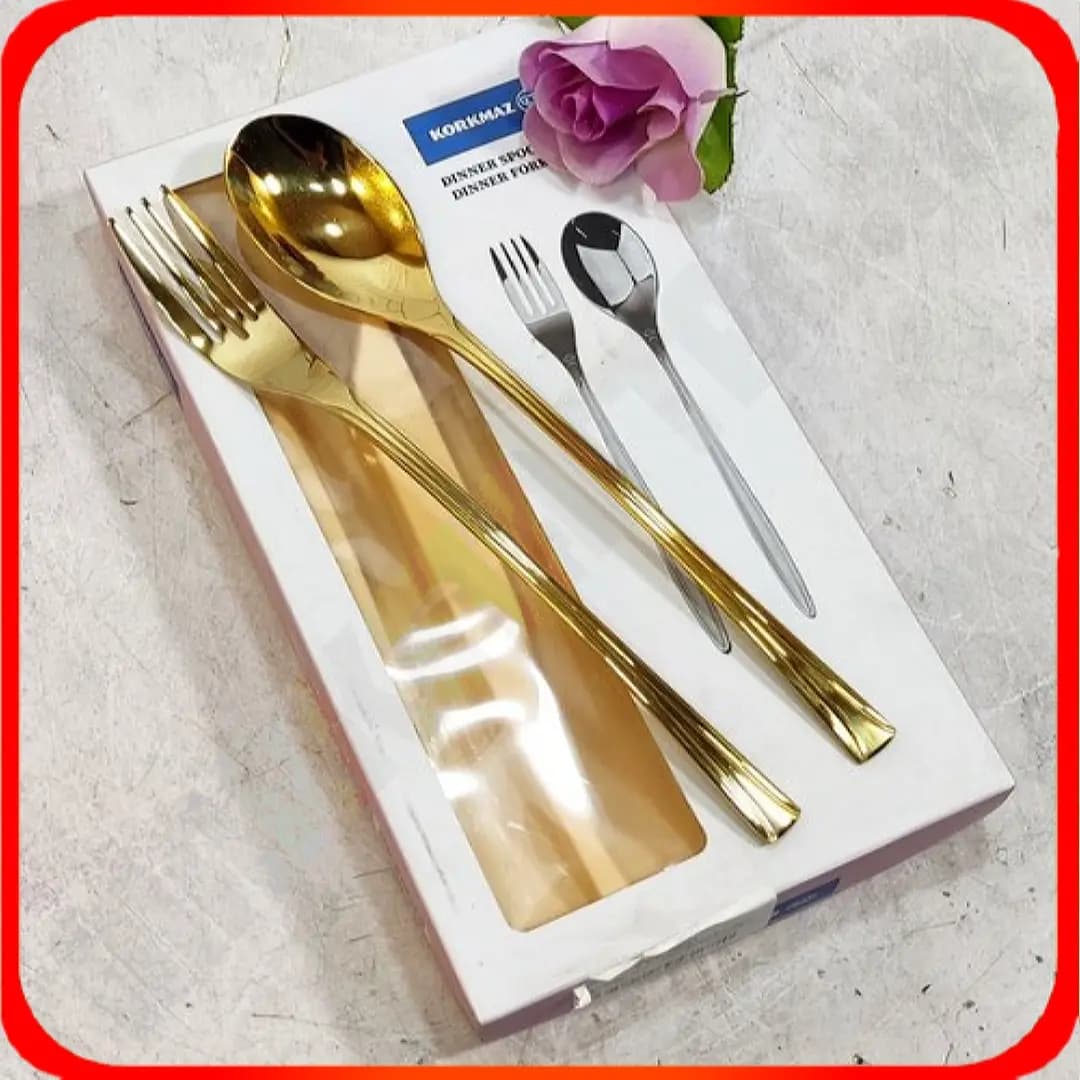 قاشق چنگال طلایی جعبه ای طرح سلطنتی کرکماز