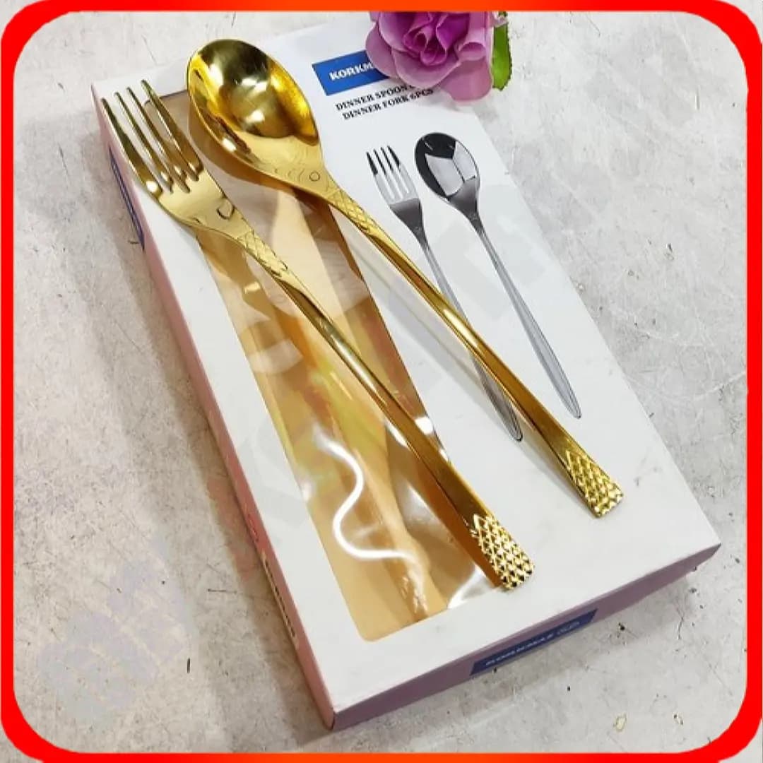 قاشق چنگال طلایی جعبه ای طرح خشتی کرکماز