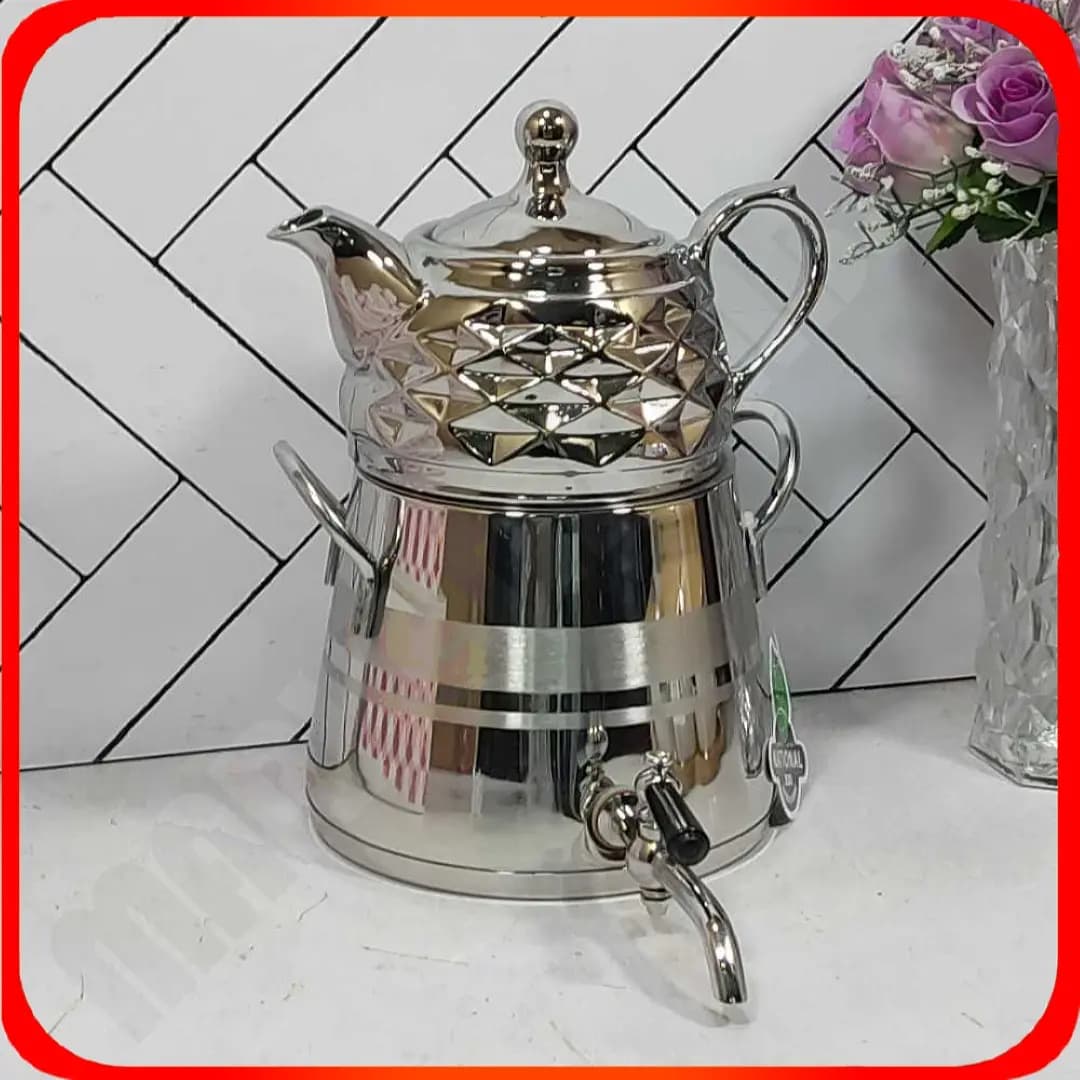 کتری قوری هرمی 3 لیتر استیل دسته استیل ناسیونال