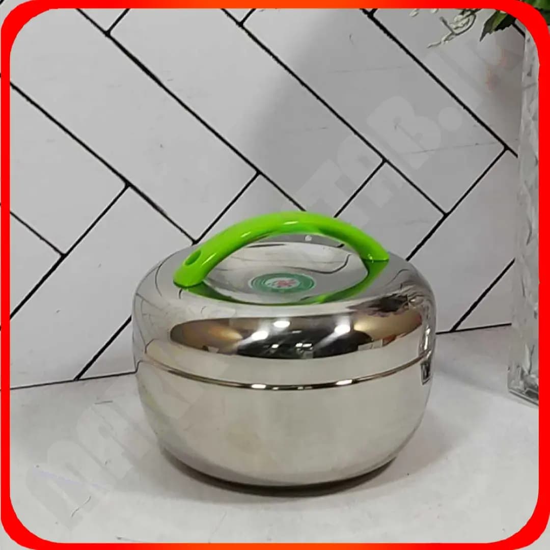 ظرف غذای دوطبقه گرد استیل gi chengدسته رنگی 1 لیتر