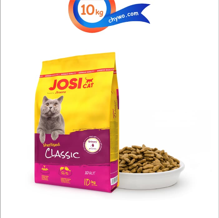 غذای خشک گربه عقیم جوسی کت مدل کلاسیک طعم سالمون و مرغ وزن 10 کیلوگرم Josicat Classic Sterilised