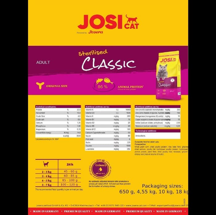غذای خشک گربه عقیم جوسی کت مدل کلاسیک طعم سالمون و مرغ وزن 10 کیلوگرم Josicat Classic Sterilised — تصویر ۲