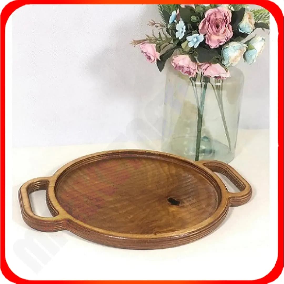 سینی گرد دسته دار کوچک چوبی