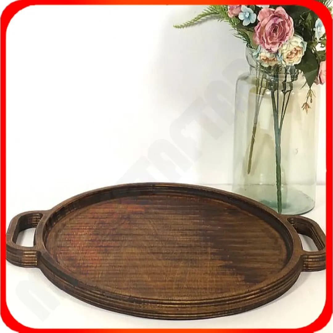 سینی دسته دار گرد بزرگ چوبی