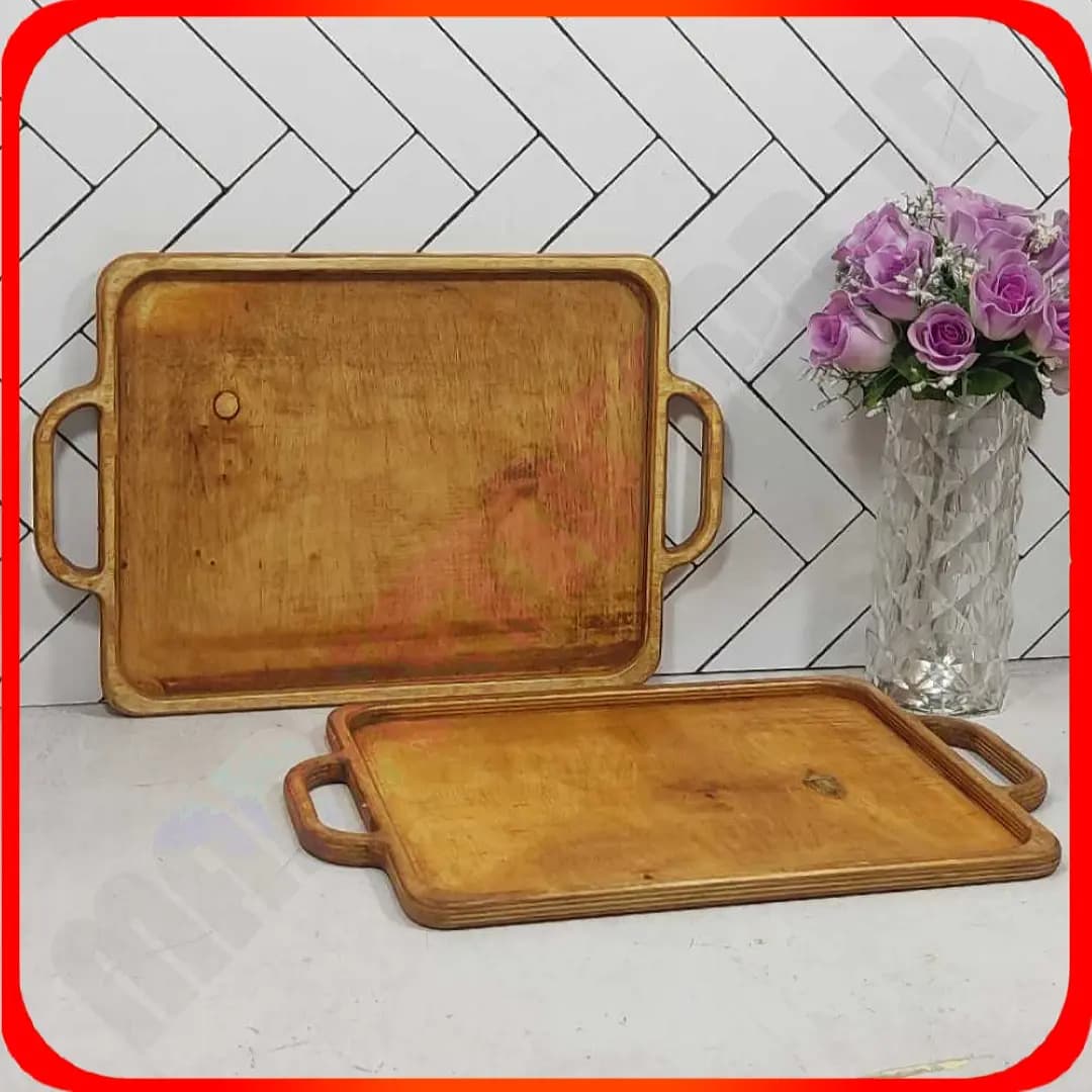 سینی مستطیل دسته دار بزرگ چوبی