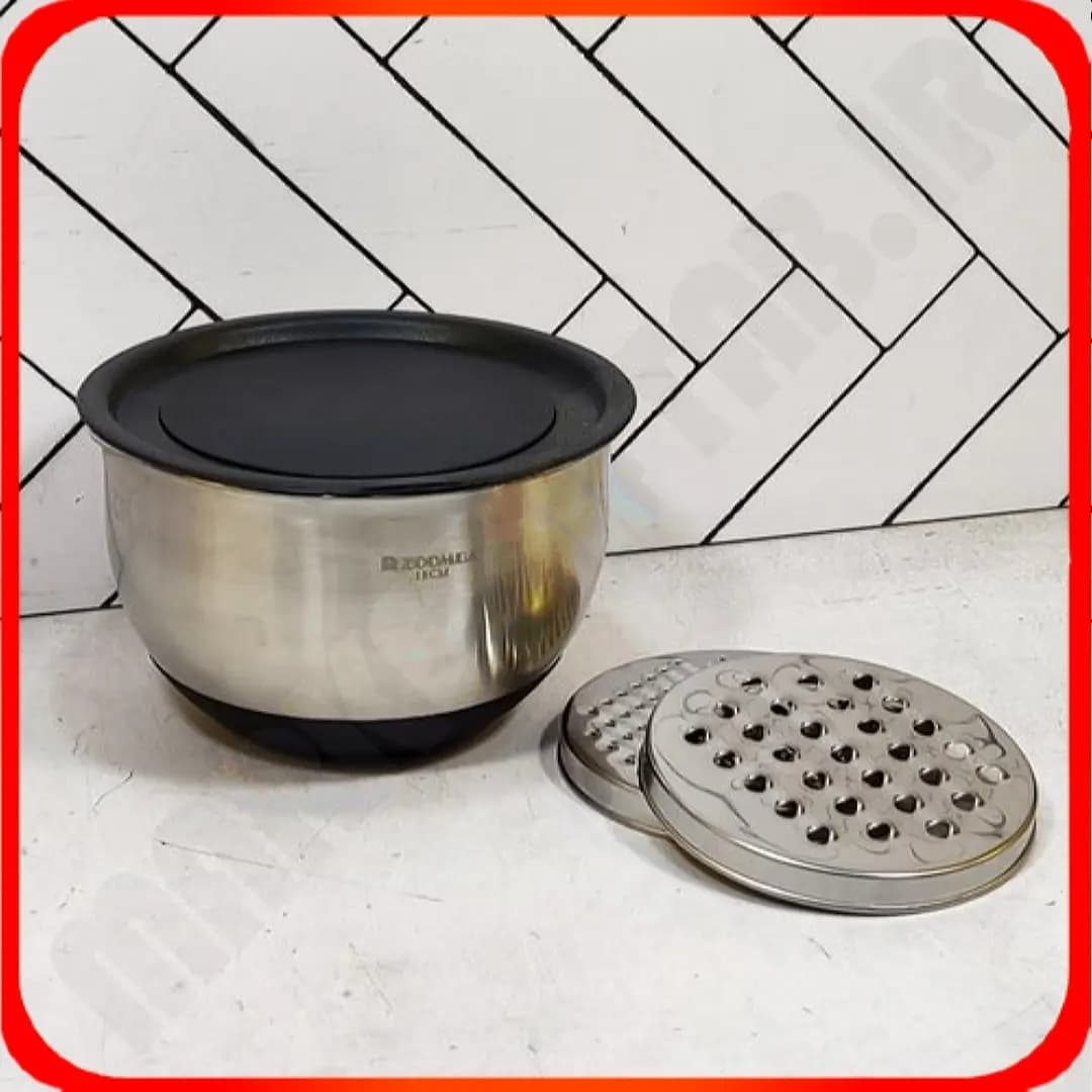 کاسه درب دار و رنده دار سایز 18 استیل M2982 زومبا