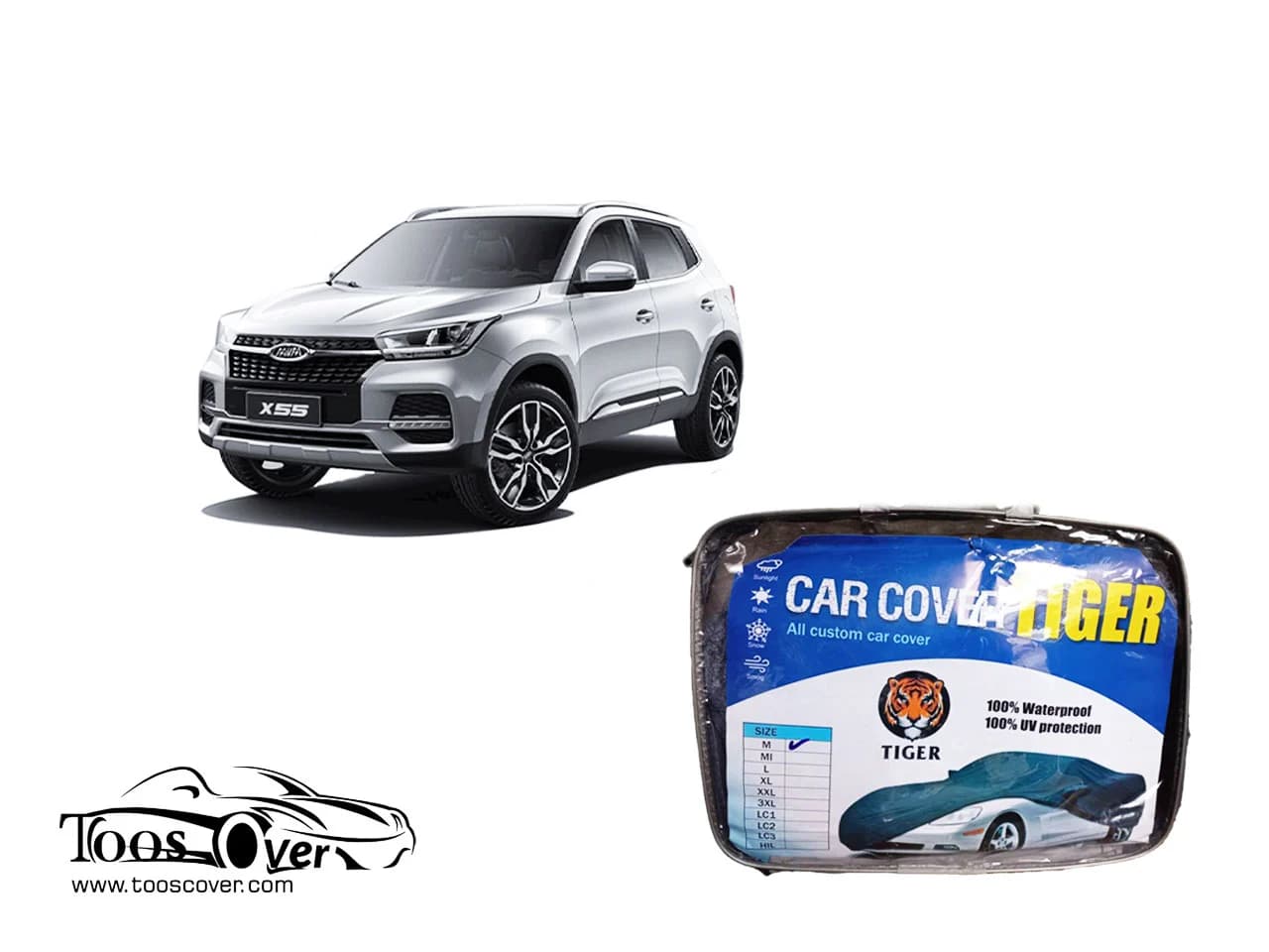 چادرخودرو ام وی ام X55 چهار فصل پشت پنبه ای مدل TIGER