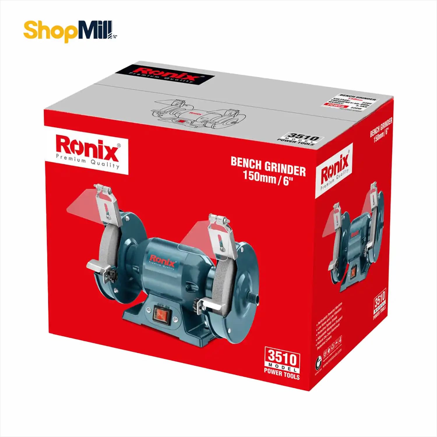 سنگ رومیزی (چرخ سنباده) 150 میلیمتری 220 وات رونیکس (Ronix) مدل 3510 — تصویر ۷