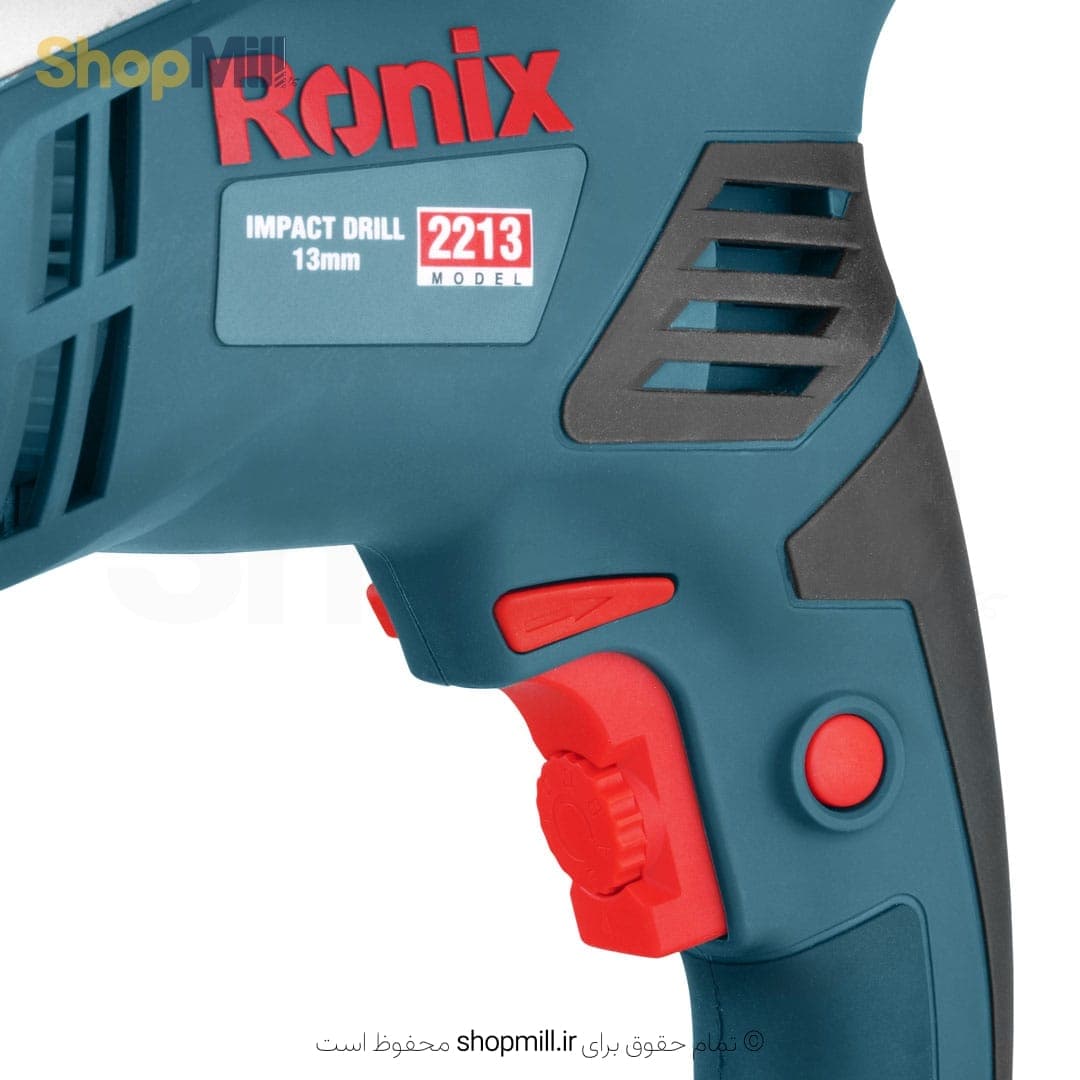 دریل 13 میلیمتری چکشی سه نظام اتوماتیک فلزی 650 وات رونیکس با کیف BMC مدل 2213 — تصویر ۳