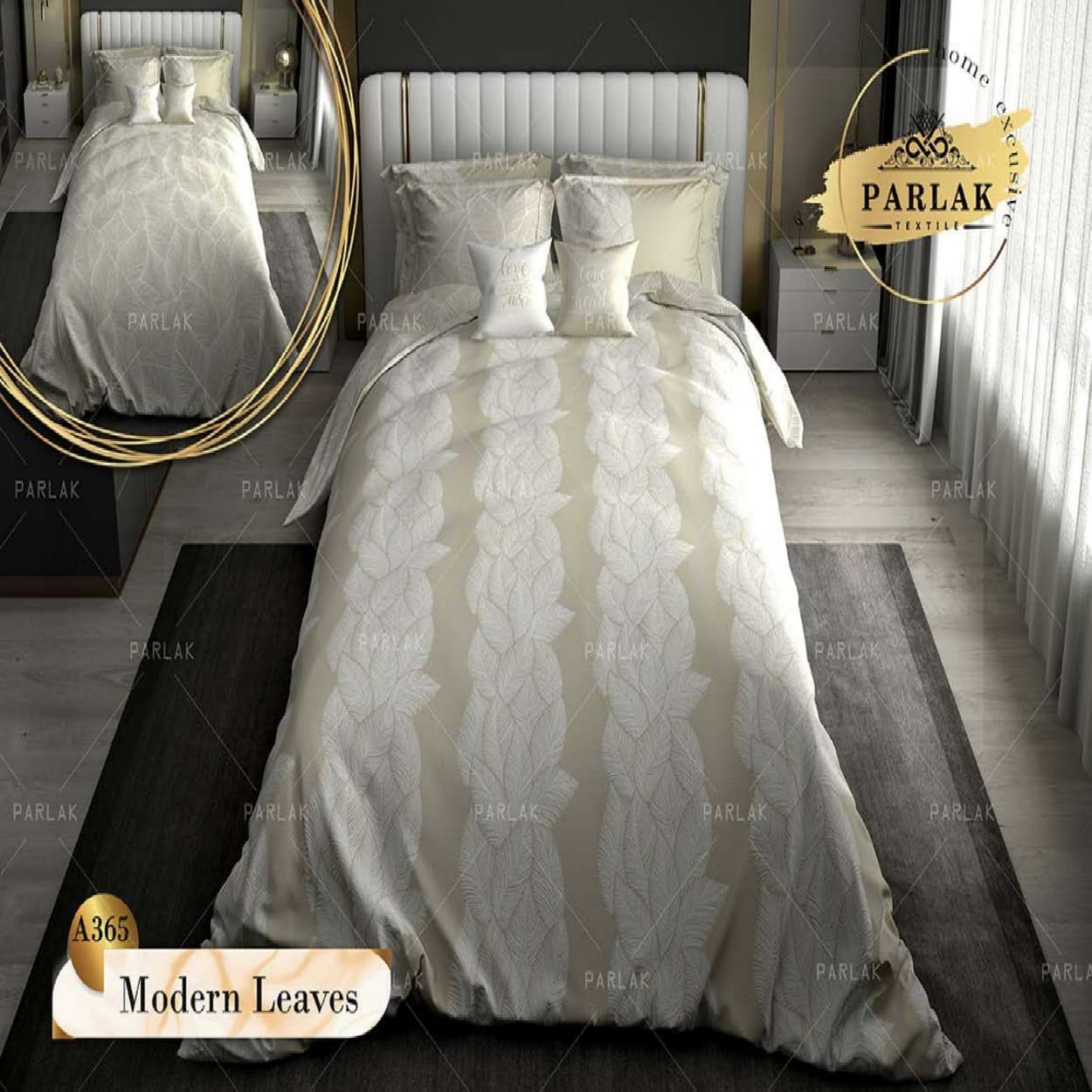 سرویس روتختی پارلاک دونفره دو رو مدل Modern Leaves کد A-365 — تصویر ۲
