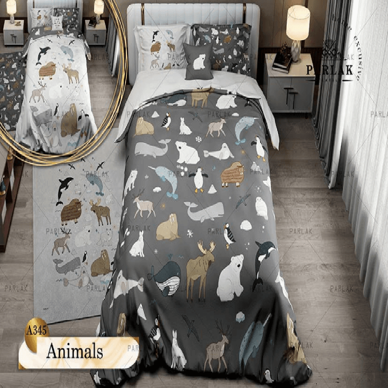 سرویس روتختی پارلاک یکنفره دو رو مدل animals کد A-345 — تصویر ۲