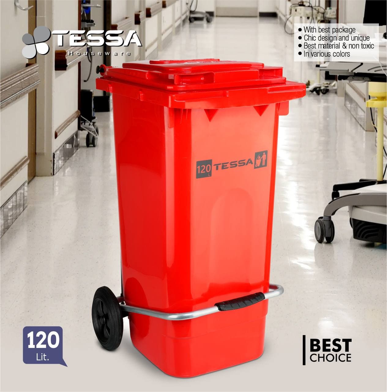 سطل زباله 120 لیتری چرخدار و پدالدار صنعتی