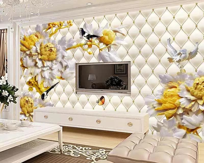 کاغذ دیواری سه بعدی پشت تلویزیون طرح پرنده — تصویر ۲