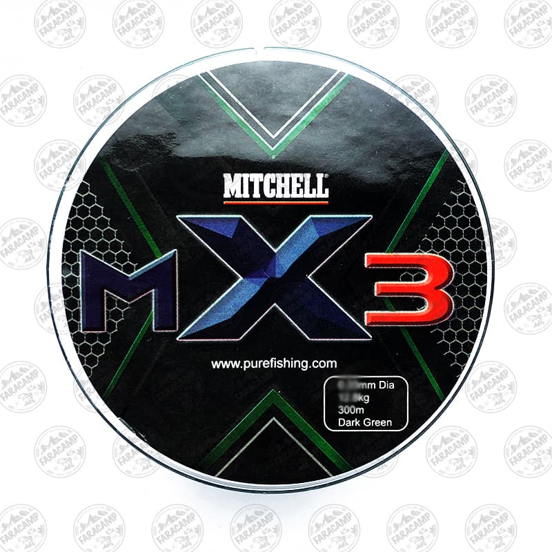 نخ براید ماهیگیری MITCHELL MX3 X8 رنگ سبز ۳۰۰ متر سایز ۰/۱۶ — تصویر ۲