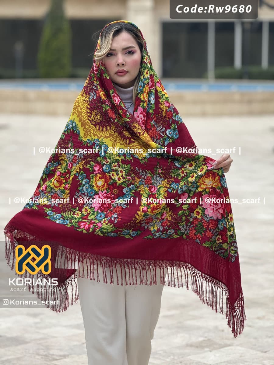 روسری ترکمن مدل گل‌آرا قرمز