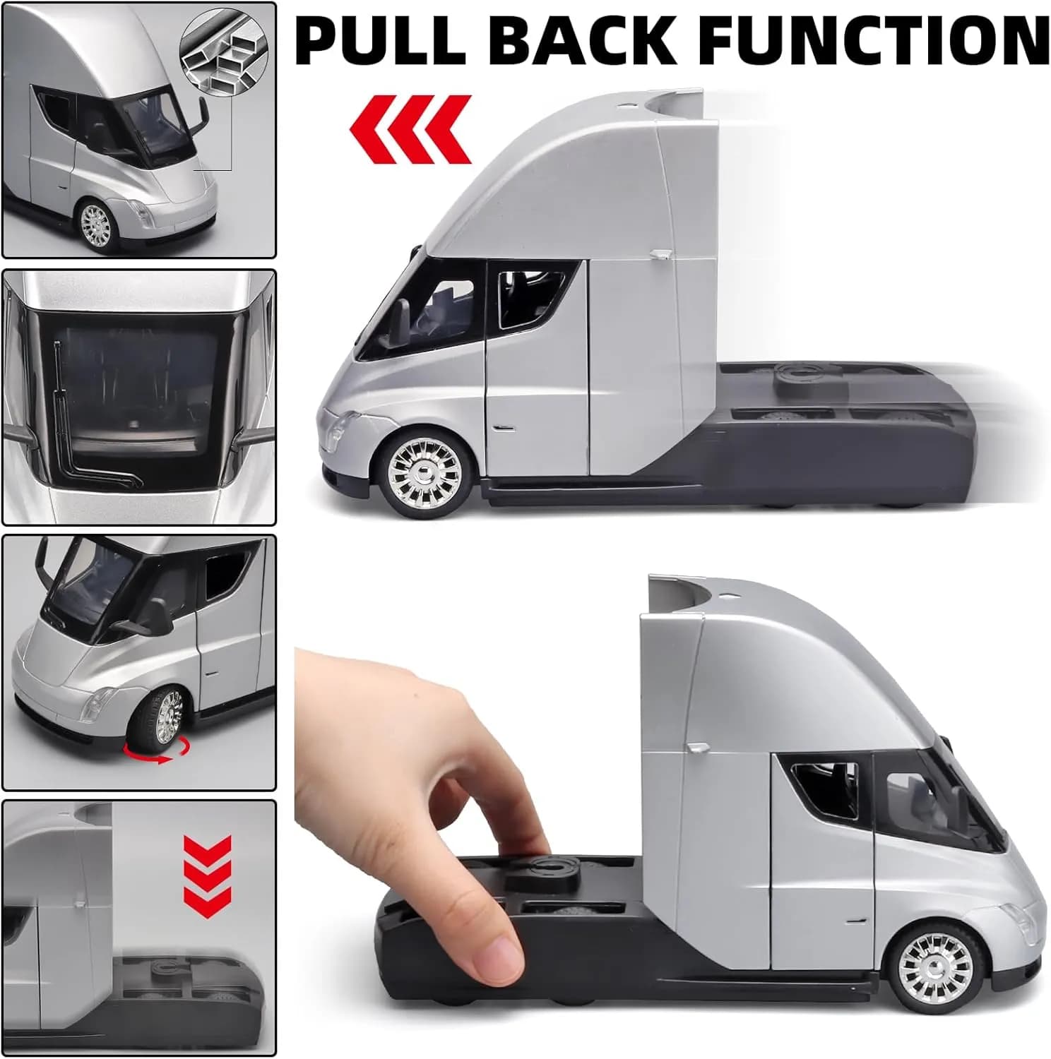 ماشین فلزی تسلا Semi Truck بدون بار نقره‌ای — تصویر ۳