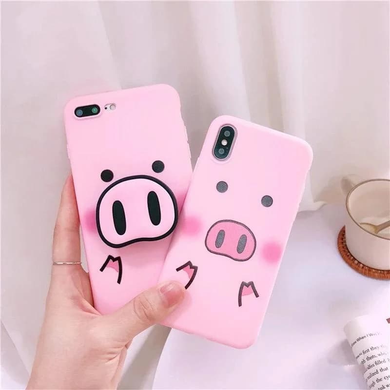 قاب موبایل آیفون خوک دماغ دار + پاپسوکت و بند ( 2081 )