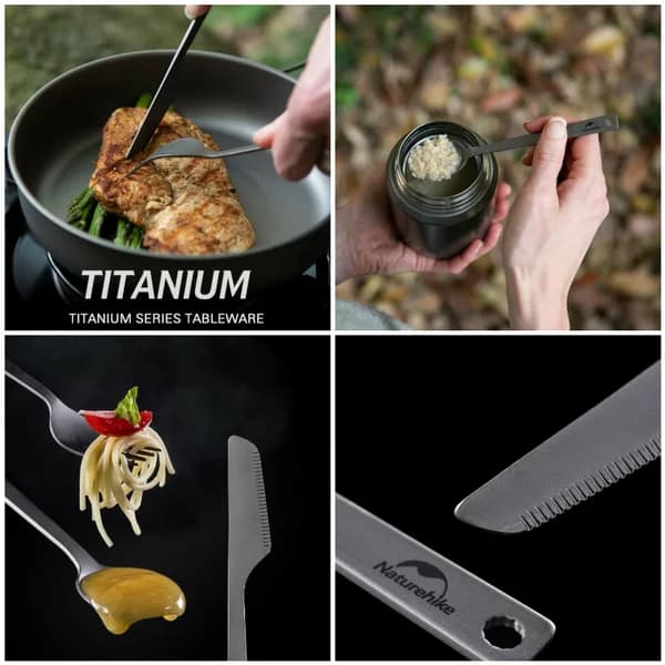 ست قاشق، چنگال و کارد تیتانیومی نیچرهایک بوشکرفت Naturehike Titanium Multifunction Knife Spoon Fork Ultralight Set — تصویر ۴