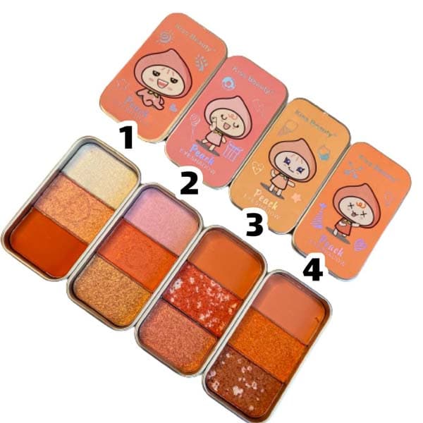 پالت جیبی هایلایتر،سایه و رژگونه سه رنگ kiss beauty — تصویر ۳
