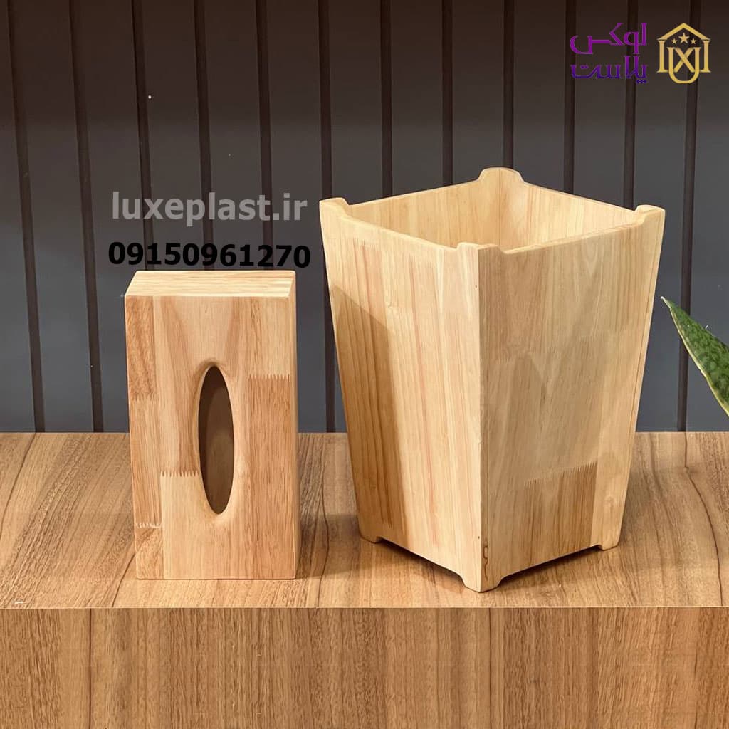 ست سطل زباله و جادستمال کاغذی چوبی کد 1034