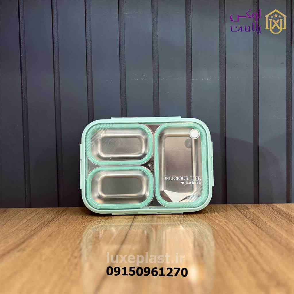 ظرف غذا داخل استیل 3 خانه چاپستیکدار وارداتی — تصویر ۵