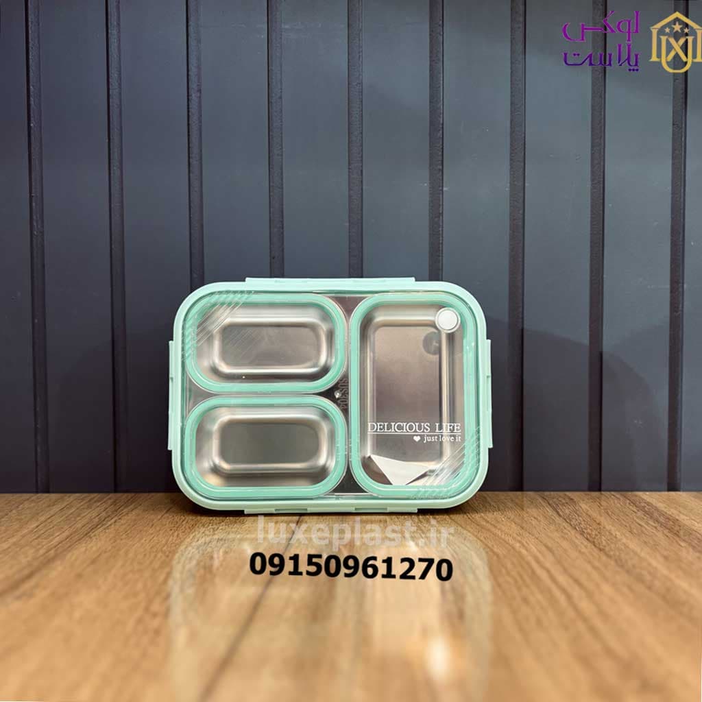 ظرف غذا داخل استیل 3 خانه چاپستیکدار وارداتی — تصویر ۴