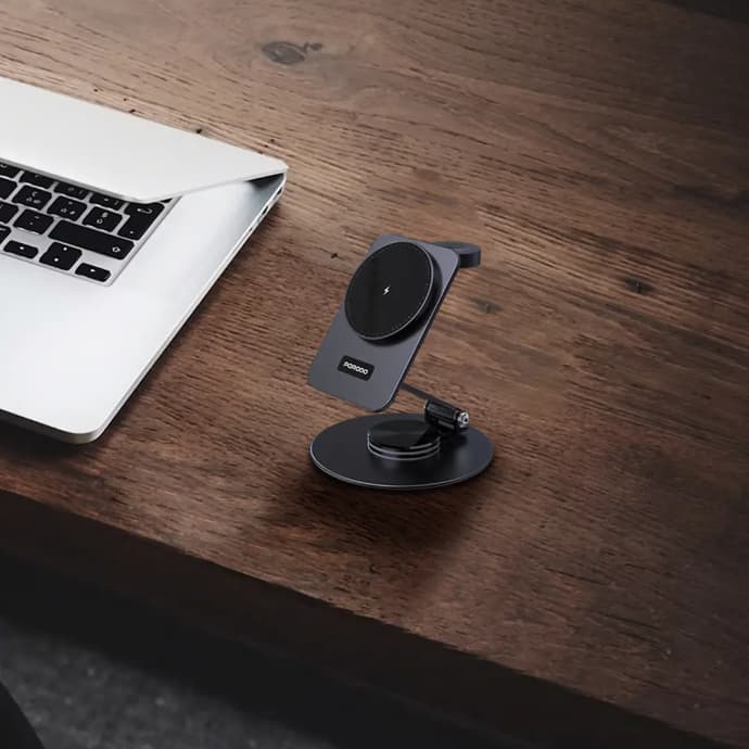 شارژر وایرلس پرودو مدل Porodo 115W Portable Metal Foldable Charging Station 360° Stand | PD-FWCH035-BK — تصویر ۵