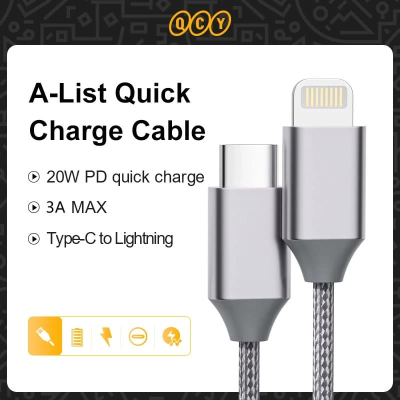 کابل شارژ شیائومی مدل QCY DC03 20W PD Cable Quick Charger Type-C to Lighting — تصویر ۲
