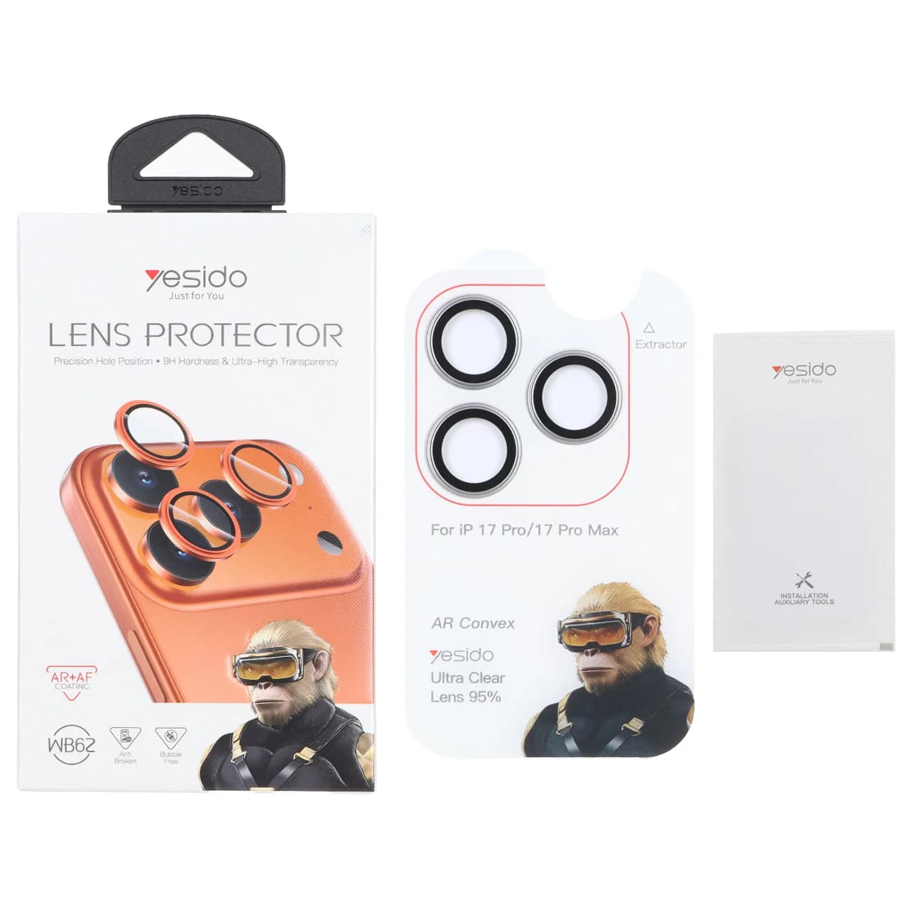محافظ لنز رینگی اورجینال Yesido WB62 شابلون دار Apple iPhone 17 Pro Max / iPhone 17 Pro — تصویر ۳