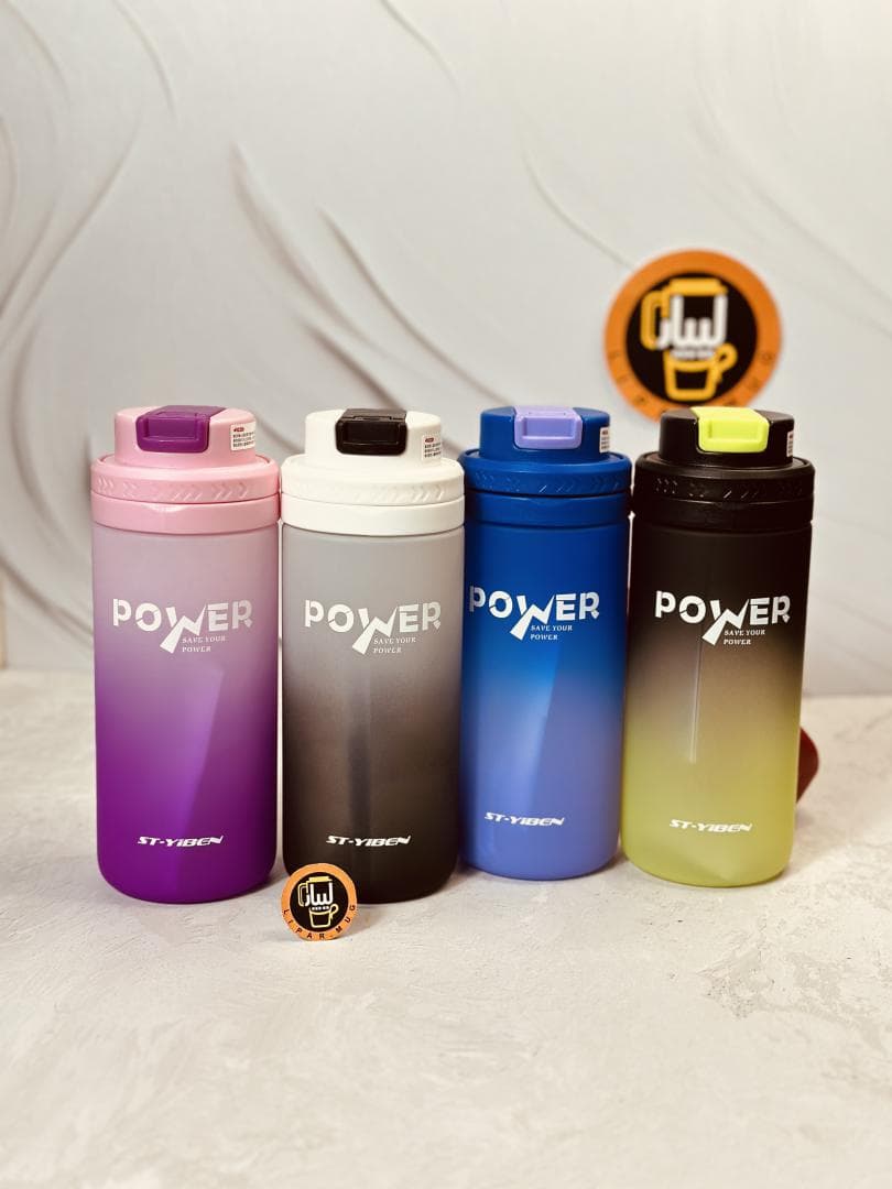 قمقمه فانتزی نی دار دو رنگ حجم 600 میل برند POWER کد 6389