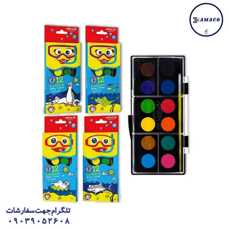 آریا – آبرنگ 12 رنگ طرح کمان کوچک 5008