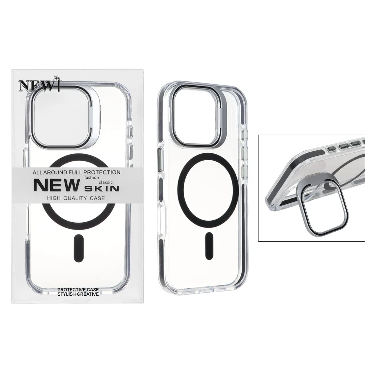 قاب اورجینال New Skin شفاف کریستالی MagSafe لنز استندشو Apple iPhone 16 Pro
