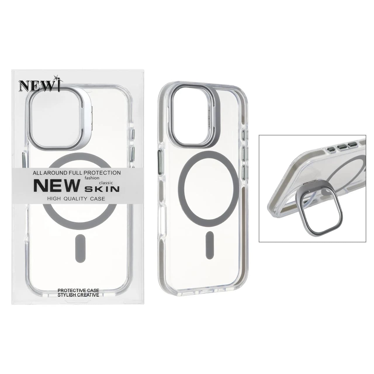 قاب اورجینال New Skin شفاف کریستالی MagSafe لنز استندشو Apple iPhone 16 — تصویر ۲