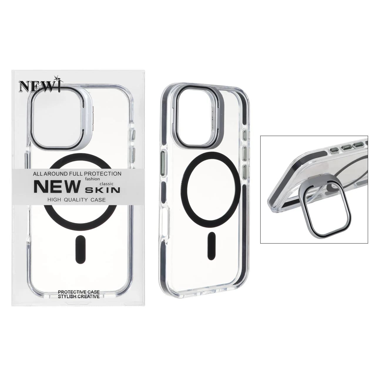 قاب اورجینال New Skin شفاف کریستالی MagSafe لنز استندشو Apple iPhone 16