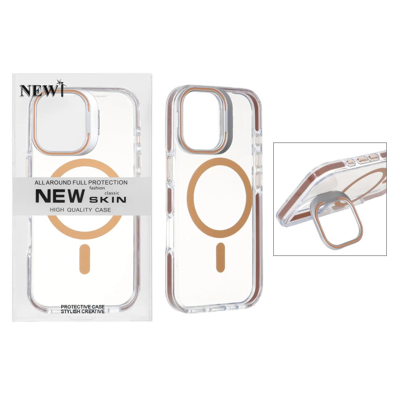 قاب اورجینال New Skin شفاف کریستالی MagSafe لنز استندشو Apple iPhone 17
