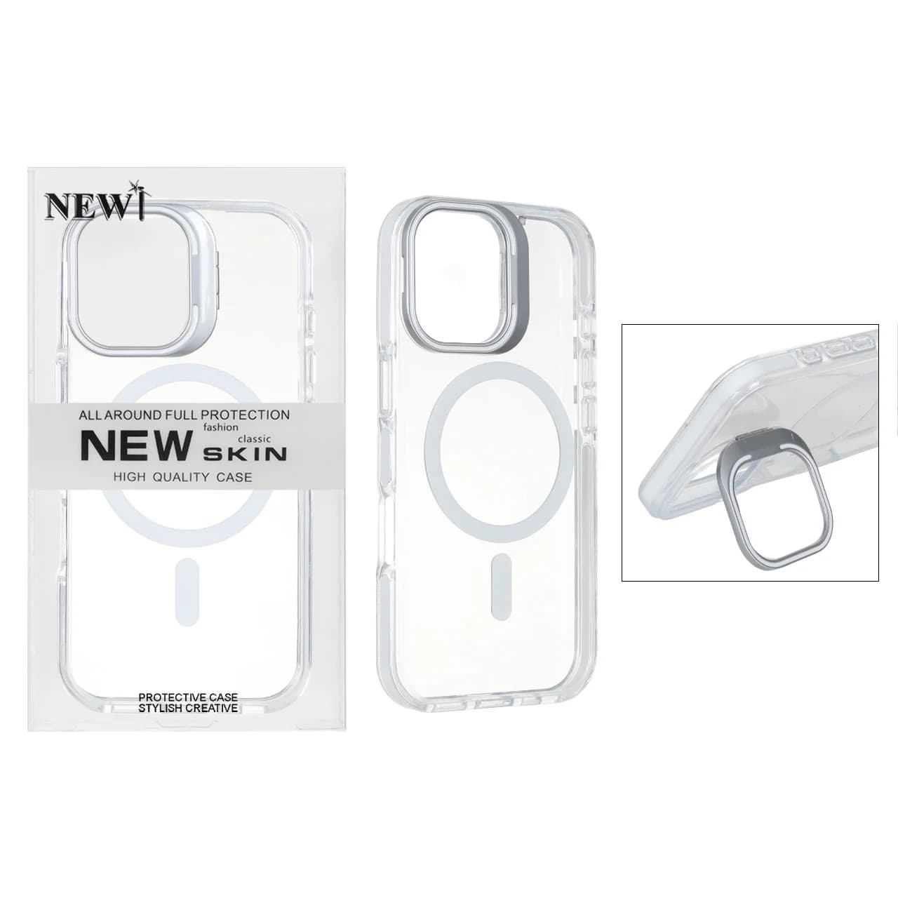 قاب اورجینال New Skin شفاف کریستالی MagSafe لنز استندشو Apple iPhone 17 — تصویر ۴