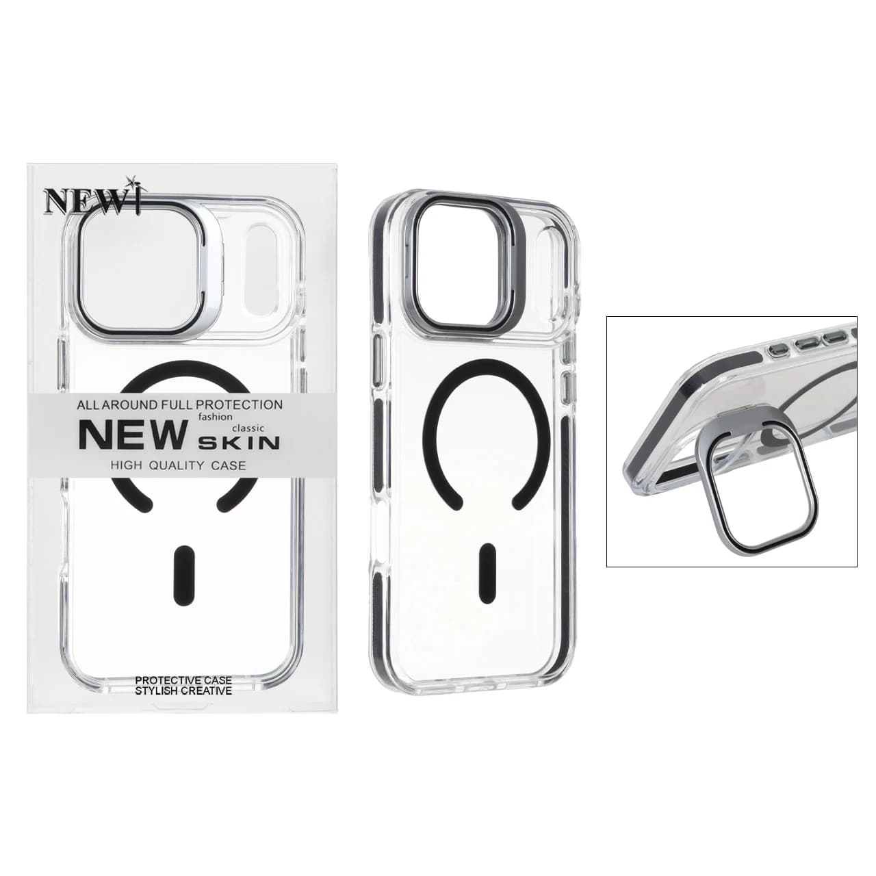 قاب اورجینال New Skin شفاف کریستالی MagSafe لنز استندشو Apple iPhone 17 — تصویر ۵