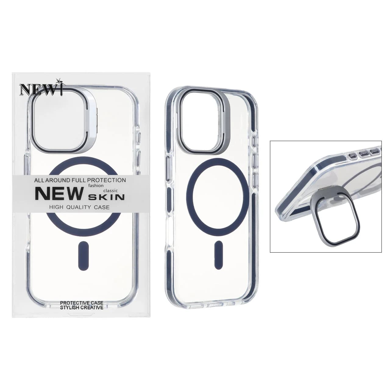 قاب اورجینال New Skin شفاف کریستالی MagSafe لنز استندشو Apple iPhone 17 — تصویر ۳