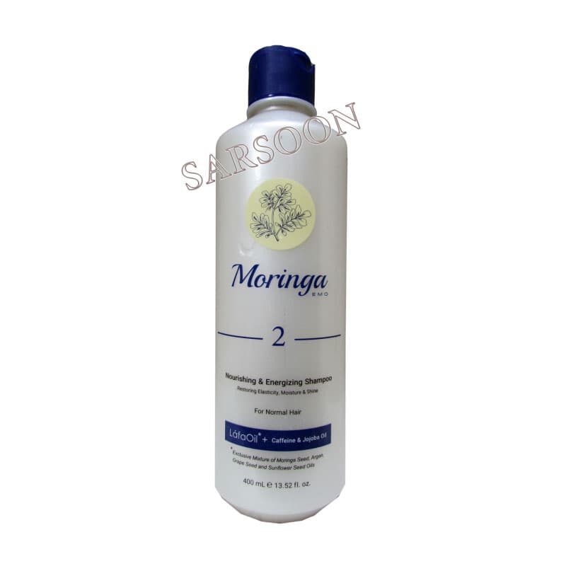 شامپو مغذی و انرژی بخش 2 مورینگا امو مناسب موهای معمولی400میل400Moringa Emo 2 Nourishing & Energizing Shampoo for normal hair